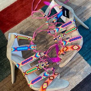 NWT Express Tribal Boho Ankle Strap High Heels